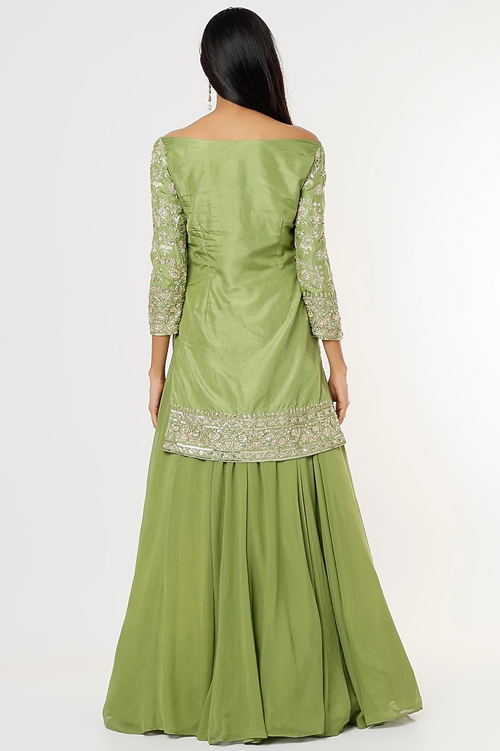 Mehendi Green Net Wedding Sharara Set by Astha Narang at Pernia's Pop Up Shop