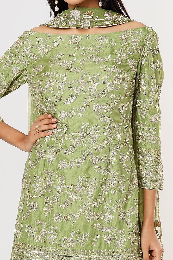 Mehendi Green Net Wedding Sharara Set by Astha Narang at Pernia's Pop Up Shop