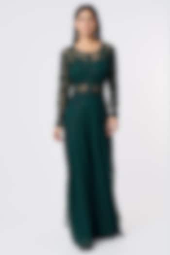 Bottle Green Zardosi Embroidered Jacket Set by Astha Narang at Pernia's Pop Up Shop