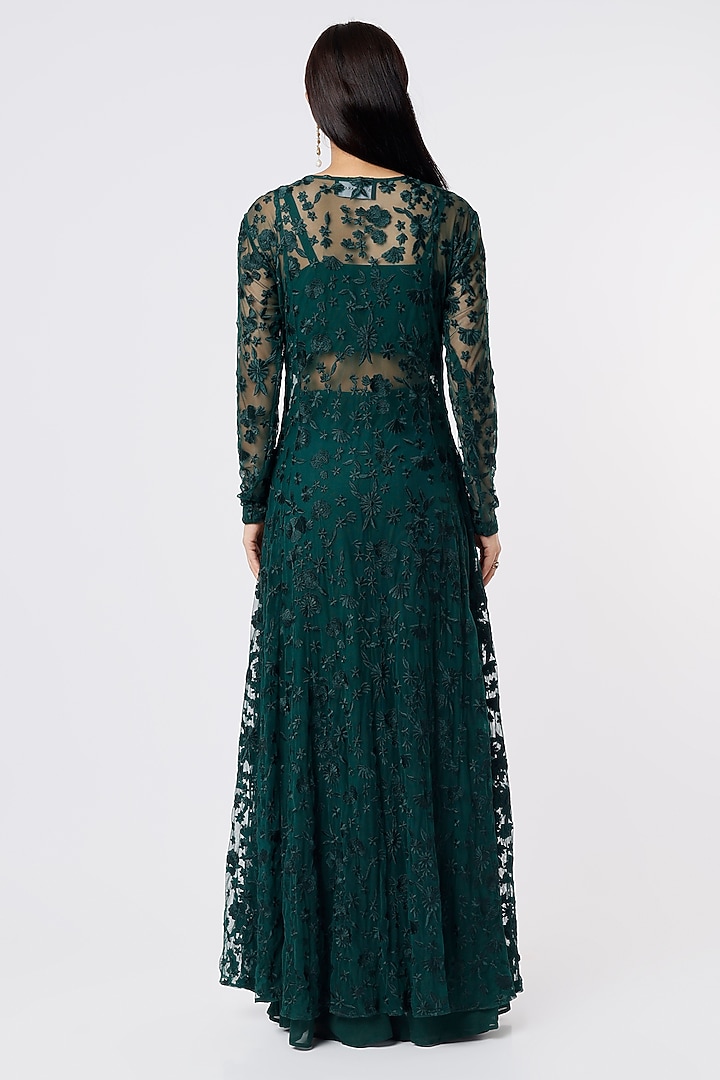 Bottle Green Zardosi Embroidered Jacket Set by Astha Narang at Pernia's Pop Up Shop
