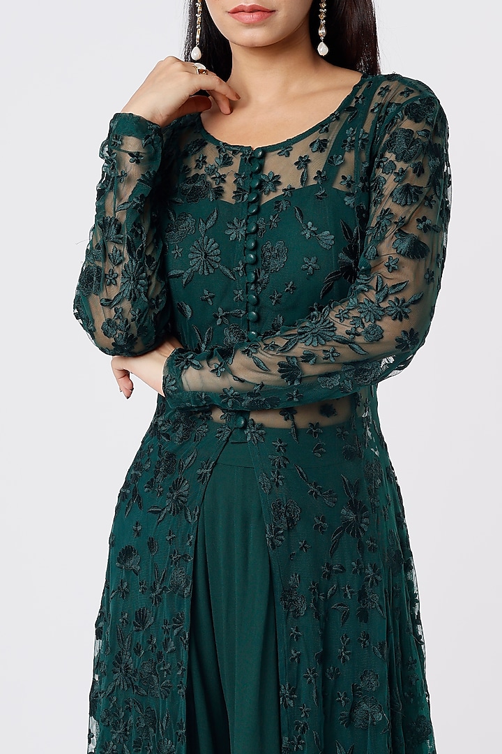Bottle Green Zardosi Embroidered Jacket Set by Astha Narang at Pernia's Pop Up Shop