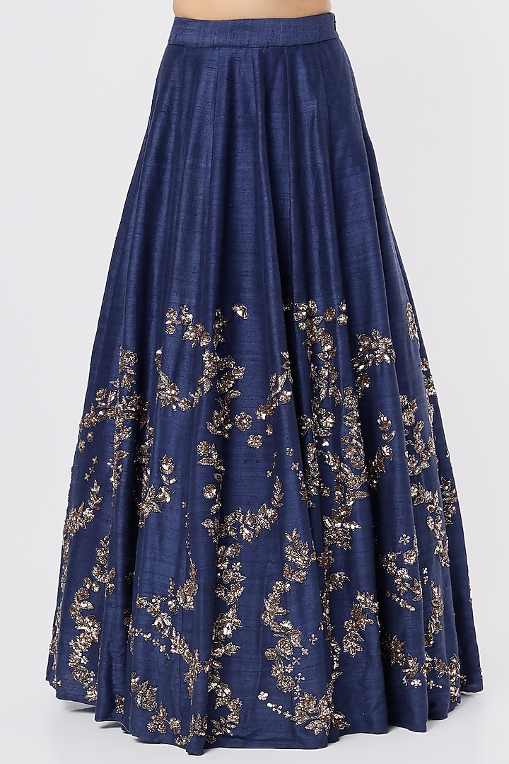 Navy Blue Georgette & Silk Jaal Embroidered Bridal Lehenga Set by Astha Narang at Pernia's Pop Up Shop