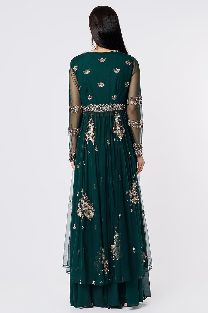Bottle Green Sequins Embroidered Jacket Set by Astha Narang at Pernia's Pop Up Shop