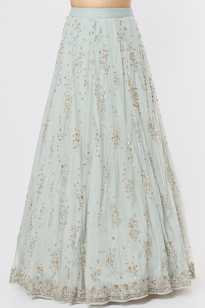 Sky Blue Net & Crepe Sequins Embroidered Wedding Lehenga Set by Astha Narang at Pernia's Pop Up Shop