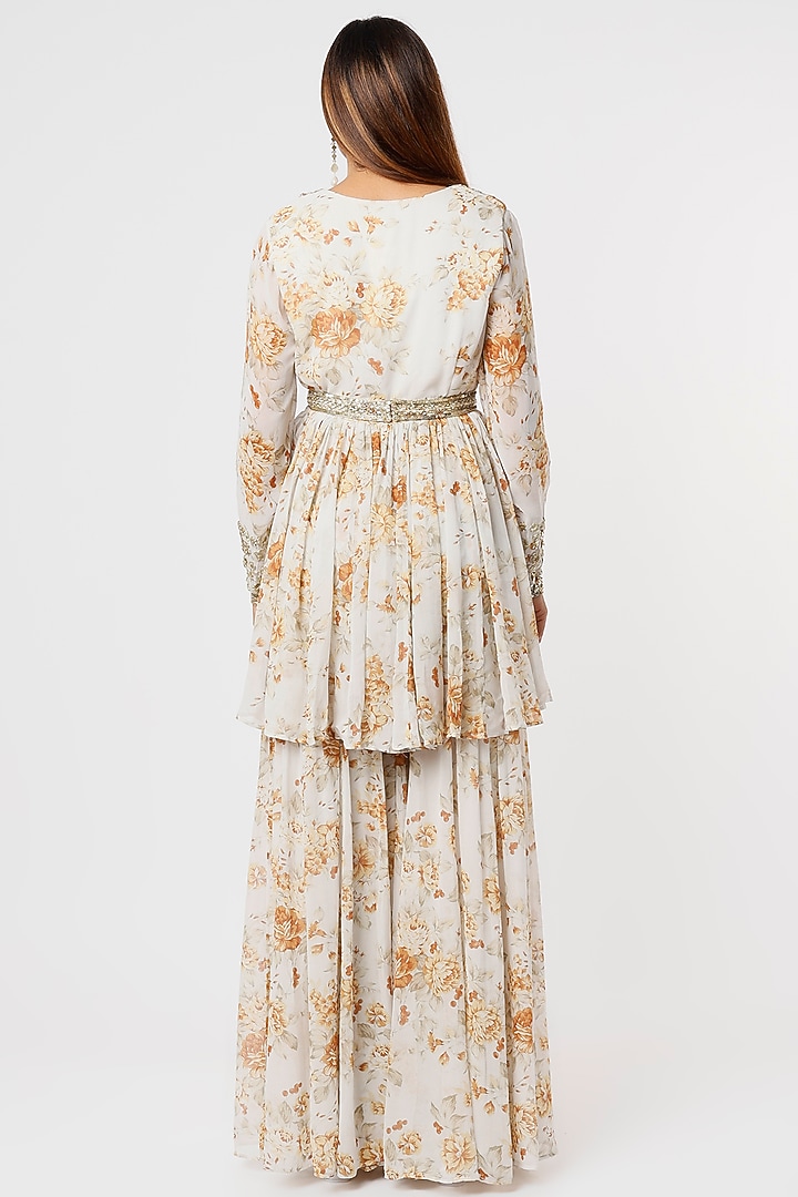 White Floral Printed Wedding Sharara Set by Astha Narang at Pernia's Pop Up Shop