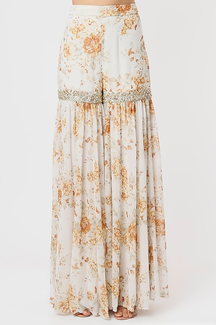 White Floral Printed Wedding Sharara Set by Astha Narang at Pernia's Pop Up Shop