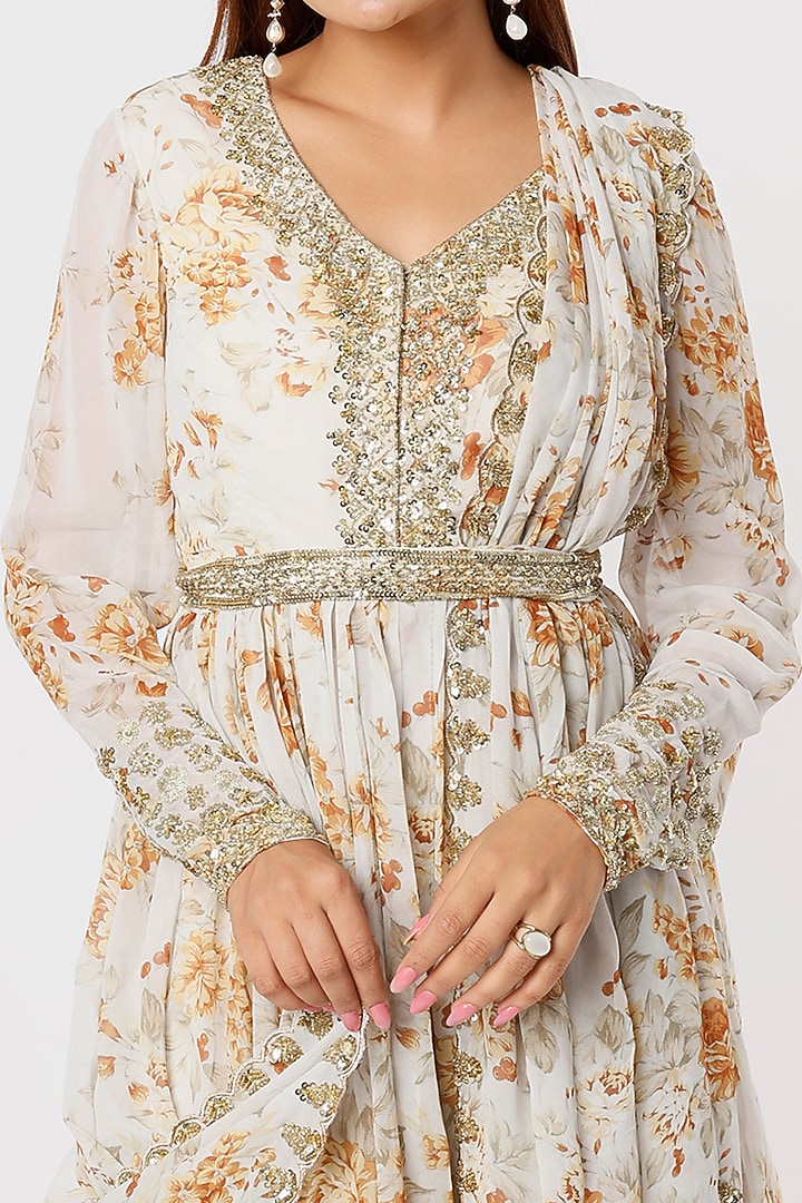 White Floral Printed Wedding Sharara Set by Astha Narang at Pernia's Pop Up Shop
