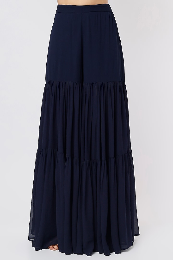 Navy Blue Net & Crepe Sequins Embroidered Jacket Set by Astha Narang at Pernia's Pop Up Shop