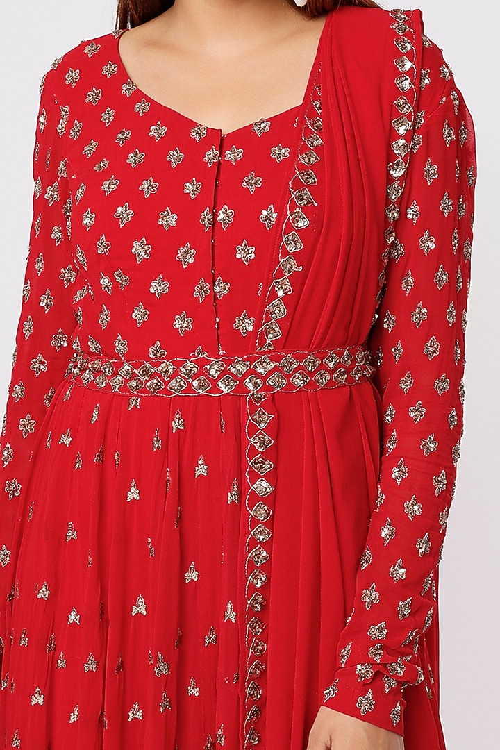 Red Georgette & Crepe Jaal Embroidered Jacket Set by Astha Narang at Pernia's Pop Up Shop