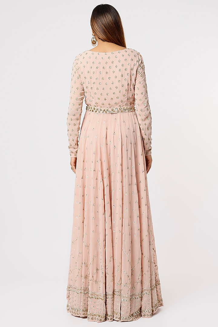 Blush Pink Georgette & Crepe Jaal Embroidered Jacket Set by Astha Narang at Pernia's Pop Up Shop
