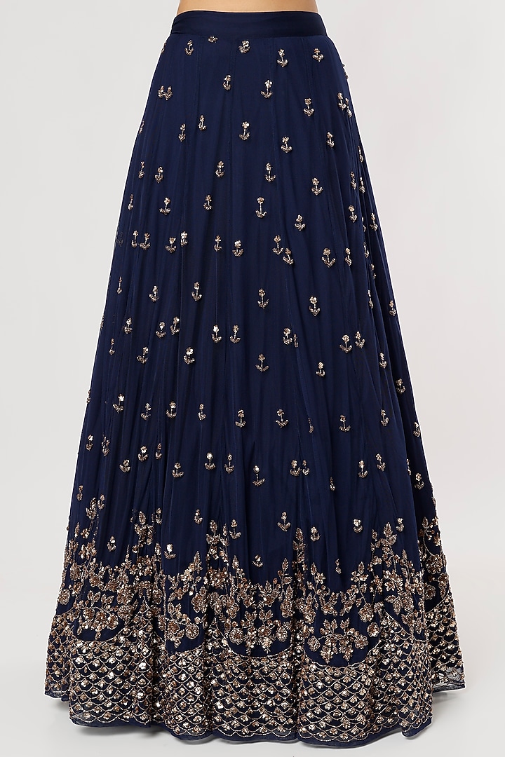 Navy Blue Net Sequins Embroidered Wedding Lehenga Set by Astha Narang at Pernia's Pop Up Shop