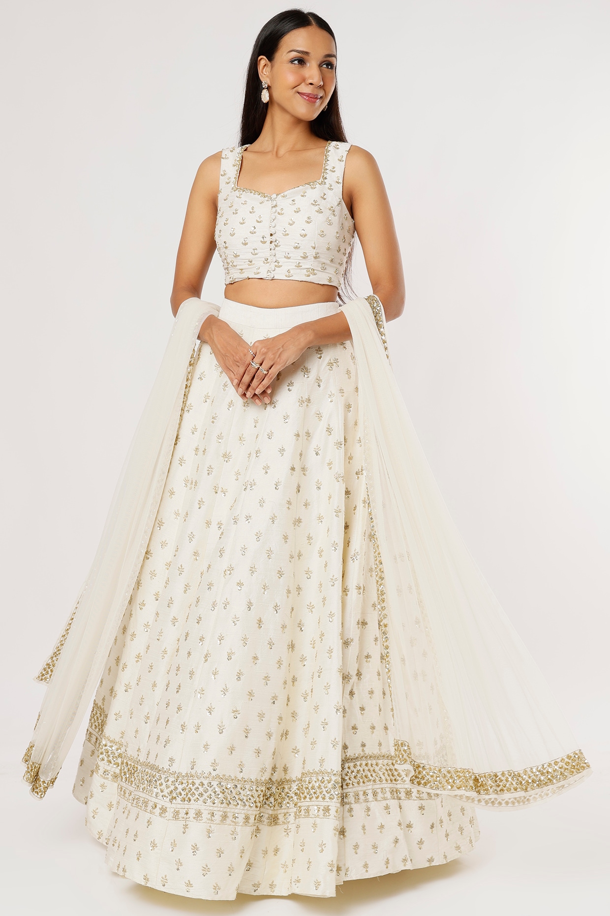 Off-white and Golden Unstitched Lehenga & Blouse With Dupatta - Etsy