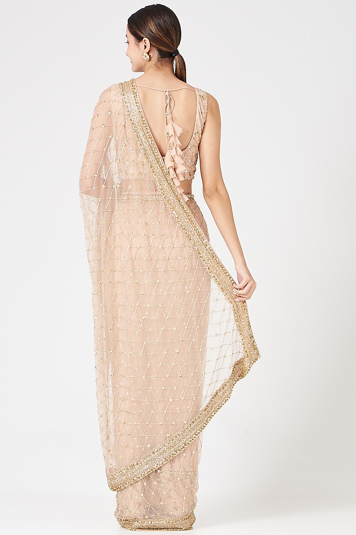 Nude Net Reception Saree Set by Astha Narang at Pernia's Pop Up Shop