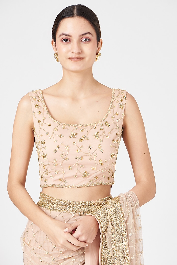 Nude Net Reception Saree Set by Astha Narang at Pernia's Pop Up Shop