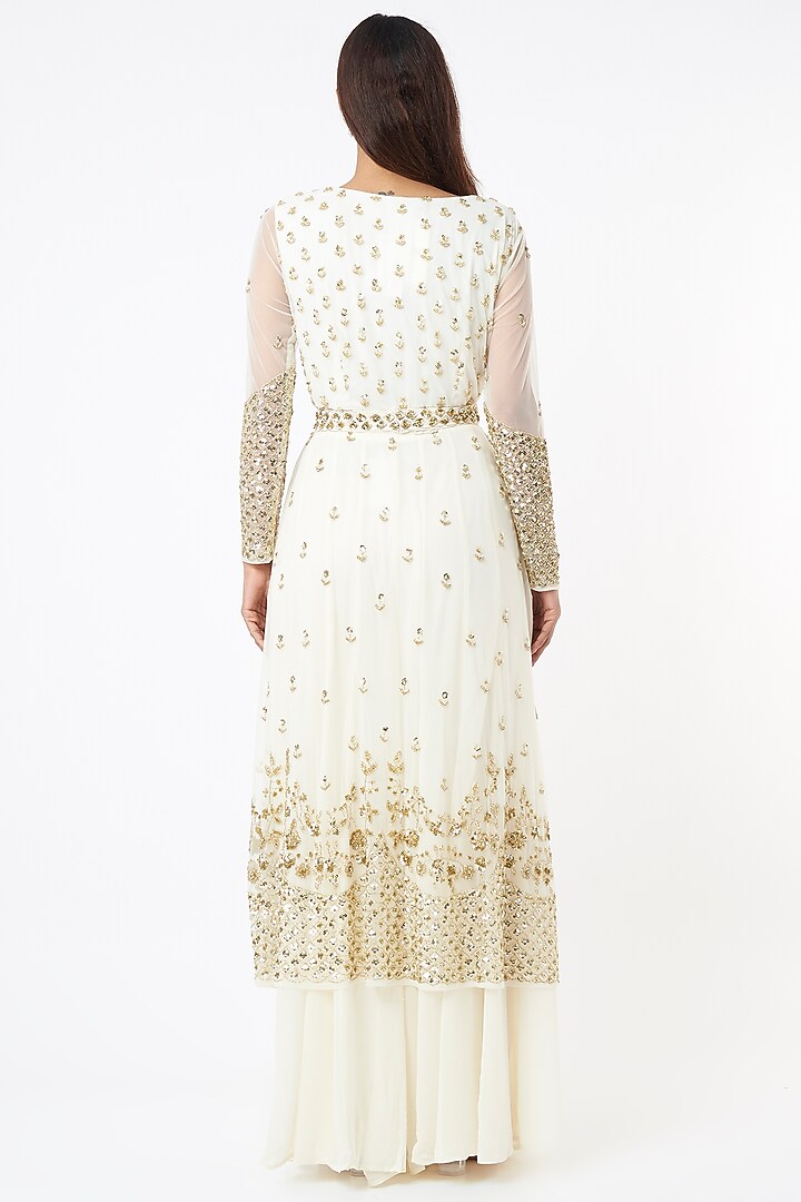 White Georgette & Crepe Jaal Embroidered Kurta Set by Astha Narang at Pernia's Pop Up Shop