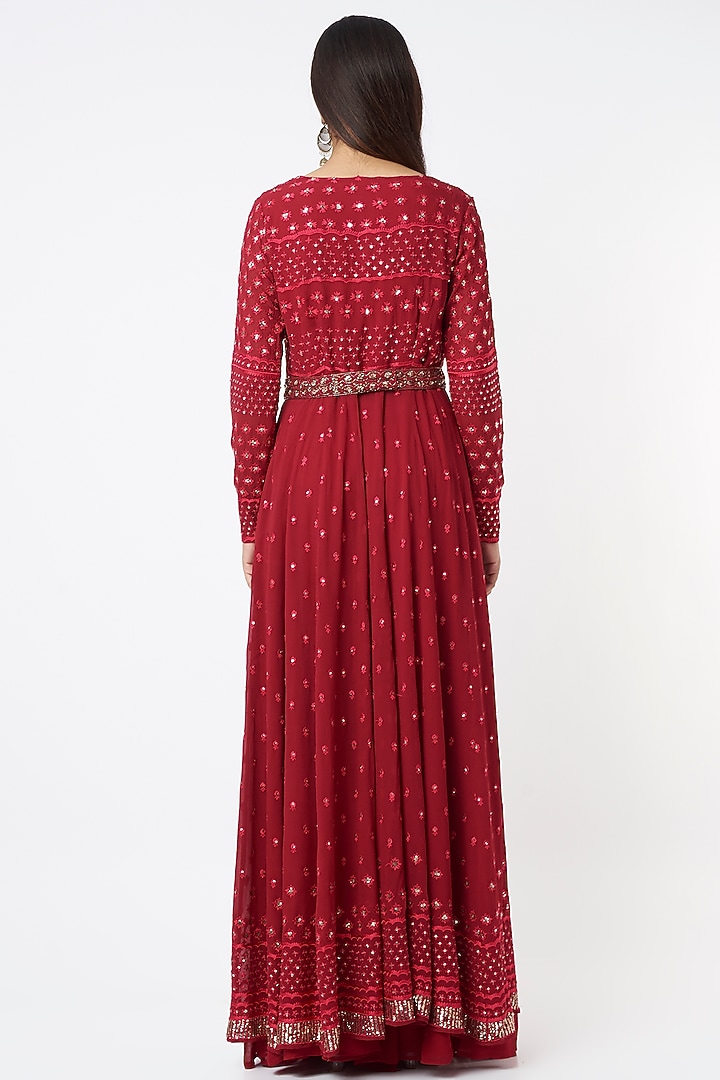 Maroon Embroidered Wedding Anarkali Set by Astha Narang at Pernia's Pop Up Shop