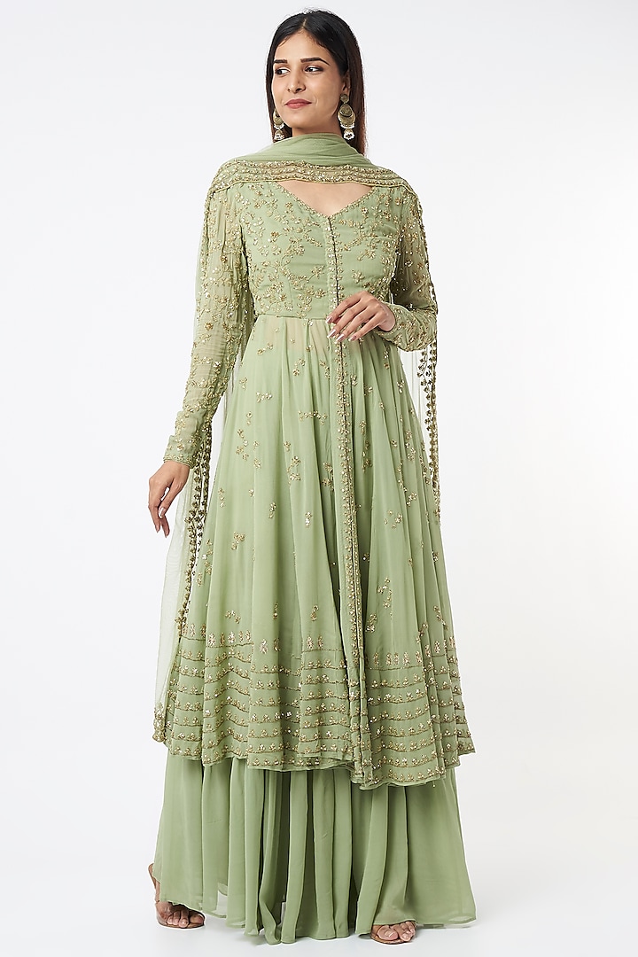 Mint Green Embroidered Anarkali Set by Astha Narang