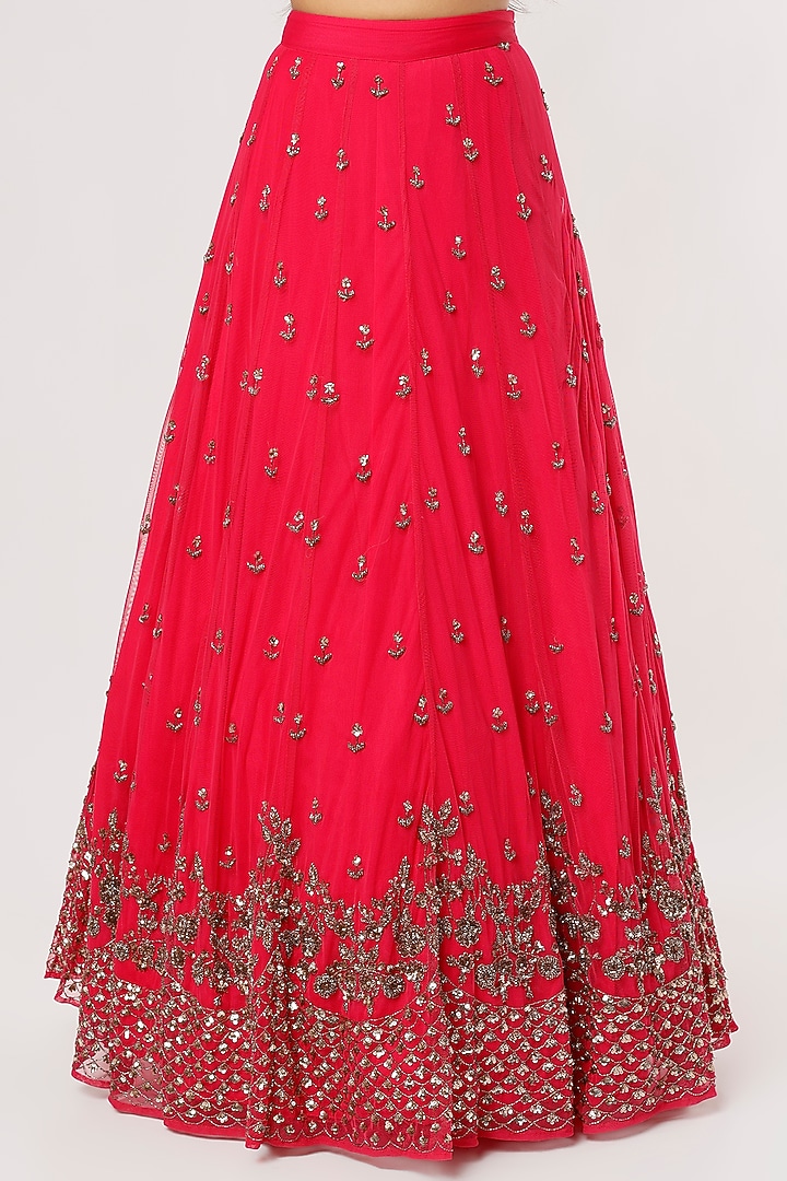 Fuchsia Net Sequins Embroidered Wedding Lehenga Set by Astha Narang at Pernia's Pop Up Shop
