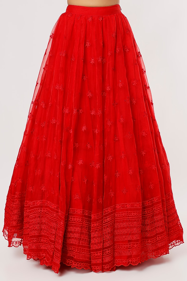 Red Organza Thread & Crepe Embroidered Wedding Lehenga Set by Astha Narang at Pernia's Pop Up Shop