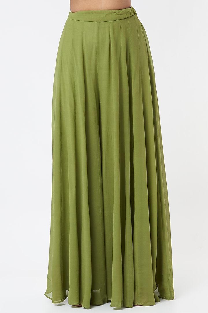 Olive Green Georgette & Crepe Jaal Embroidered Kurta Set by Astha Narang at Pernia's Pop Up Shop