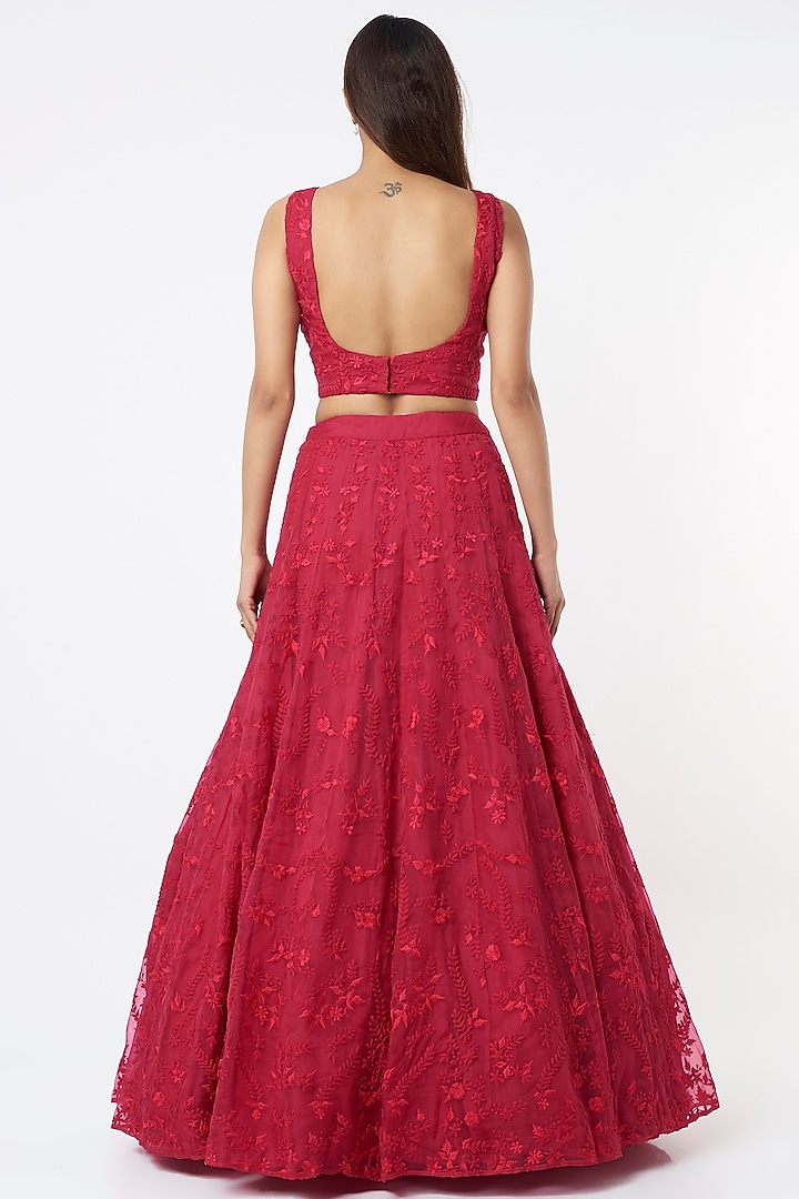 Fuchsia Silk Organza Embroidered Wedding Lehenga Set by Astha Narang at Pernia's Pop Up Shop