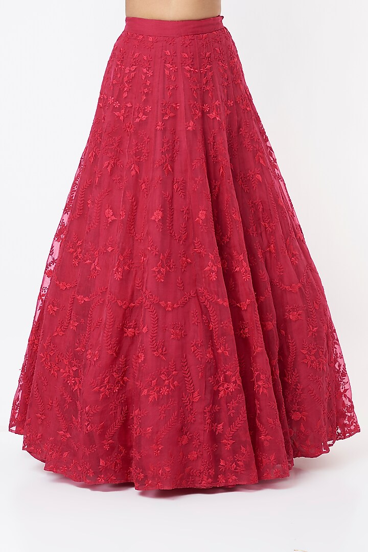 Fuchsia Silk Organza Embroidered Wedding Lehenga Set by Astha Narang at Pernia's Pop Up Shop