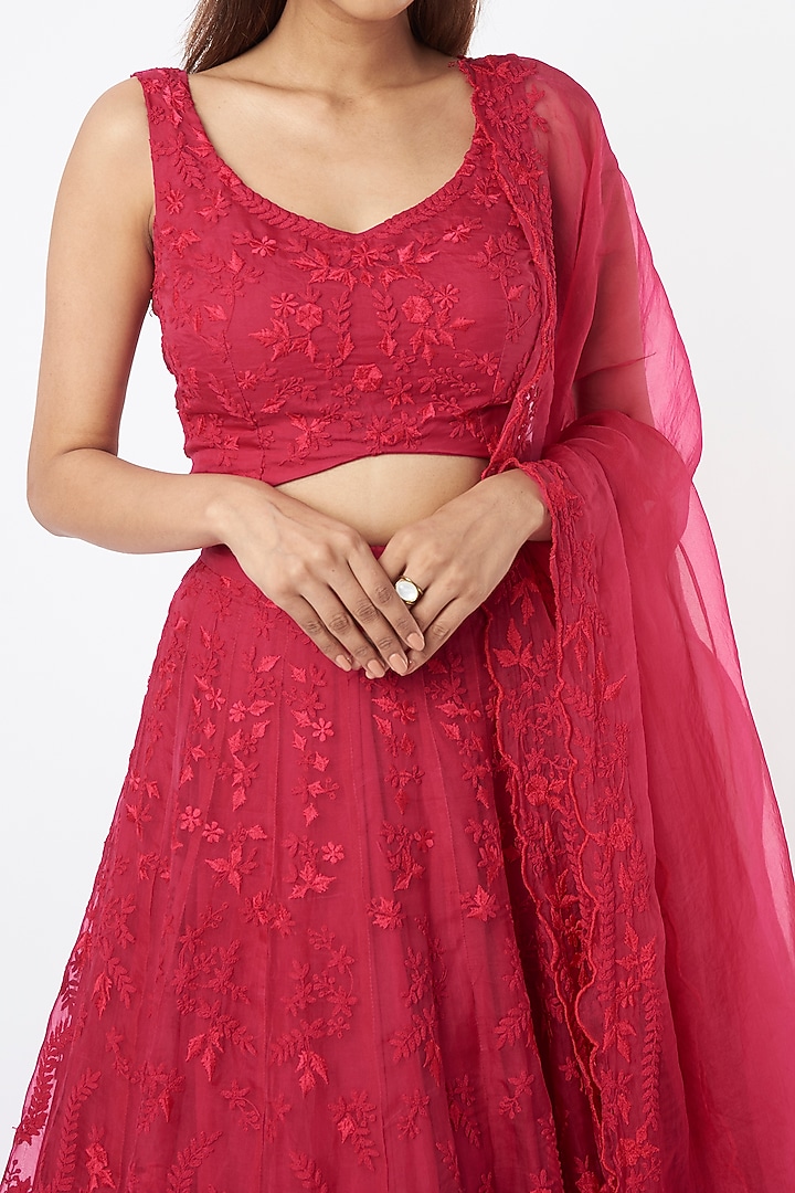 Fuchsia Silk Organza Embroidered Wedding Lehenga Set by Astha Narang at Pernia's Pop Up Shop