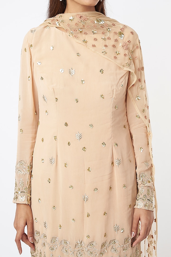 Nude Embroidered Wedding Sharara Set by Astha Narang at Pernia's Pop Up Shop