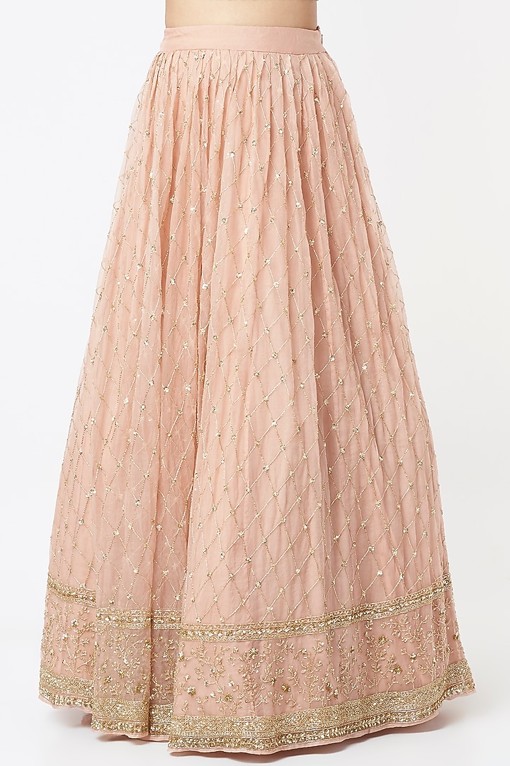 Blush Pink Net Zardosi Embroidered Bridal Lehenga Set by Astha Narang at Pernia's Pop Up Shop