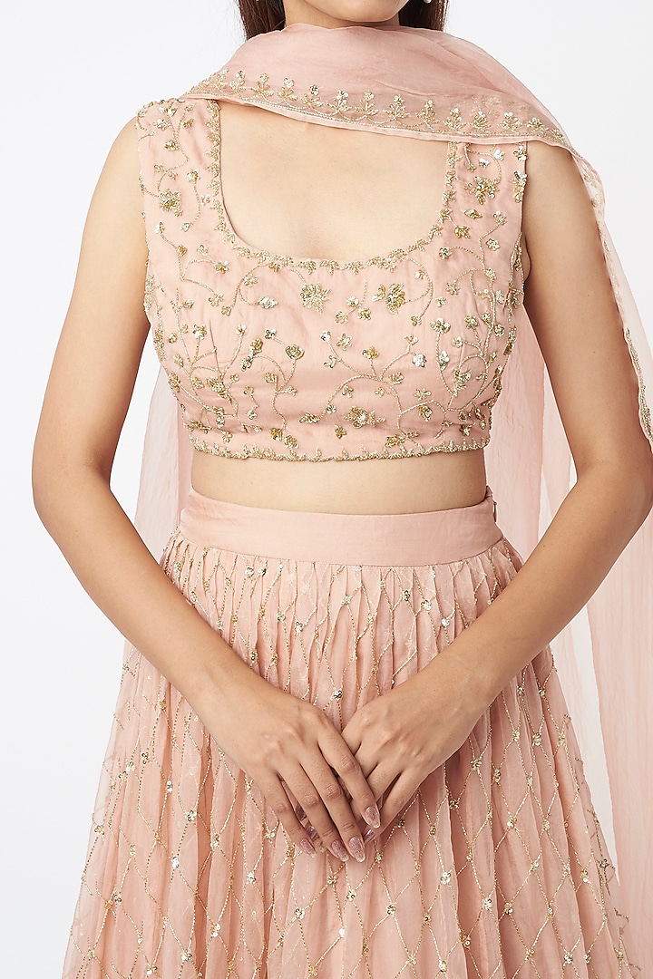 Blush Pink Net Zardosi Embroidered Bridal Lehenga Set by Astha Narang at Pernia's Pop Up Shop