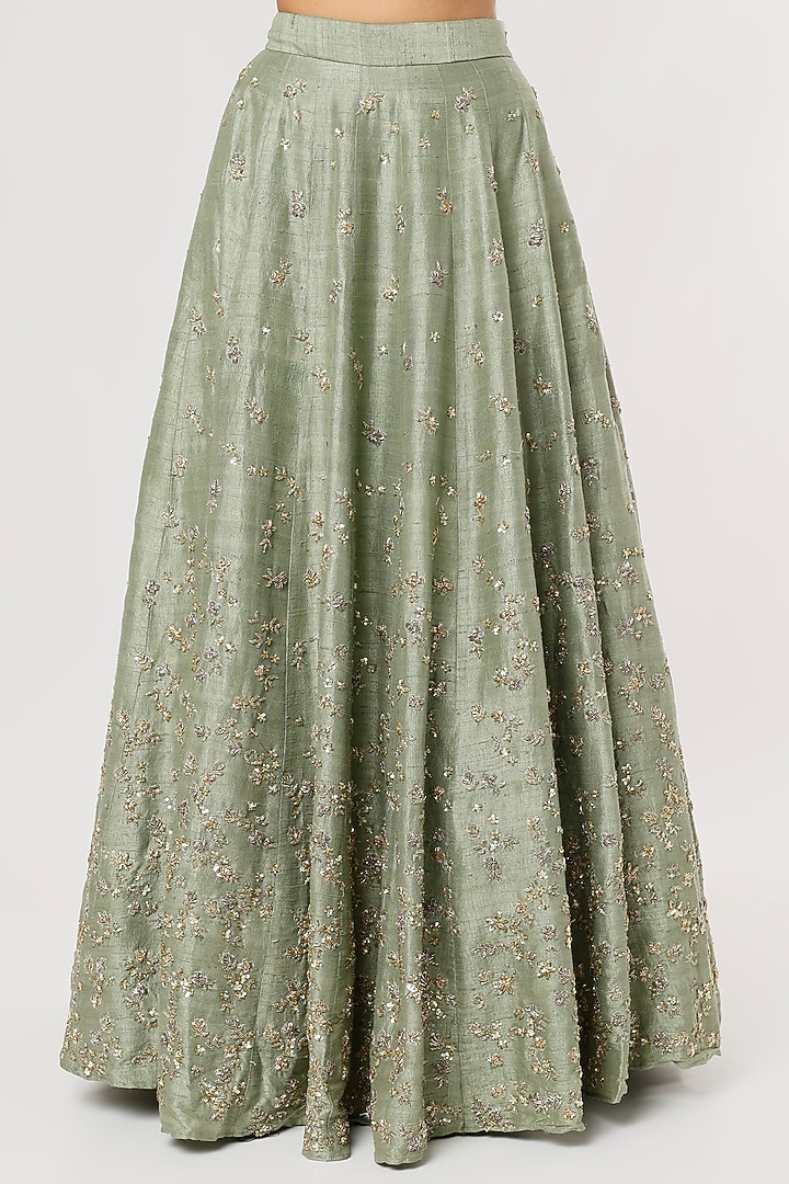 Mint Green Raw Silk & Crepe Sequins Embroidered Wedding Lehenga Set by Astha Narang at Pernia's Pop Up Shop
