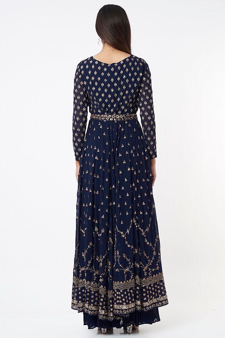 Navy Blue Embroidered Wedding Anarkali Set by Astha Narang at Pernia's Pop Up Shop
