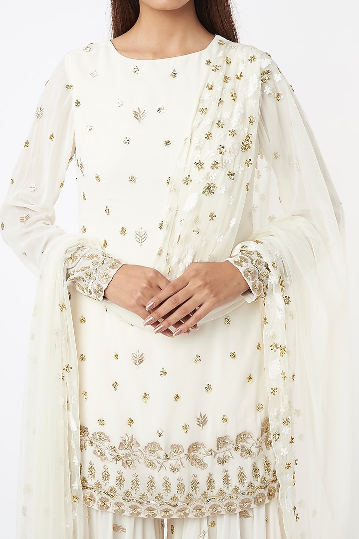 White Embroidered Wedding Sharara Set by Astha Narang at Pernia's Pop Up Shop