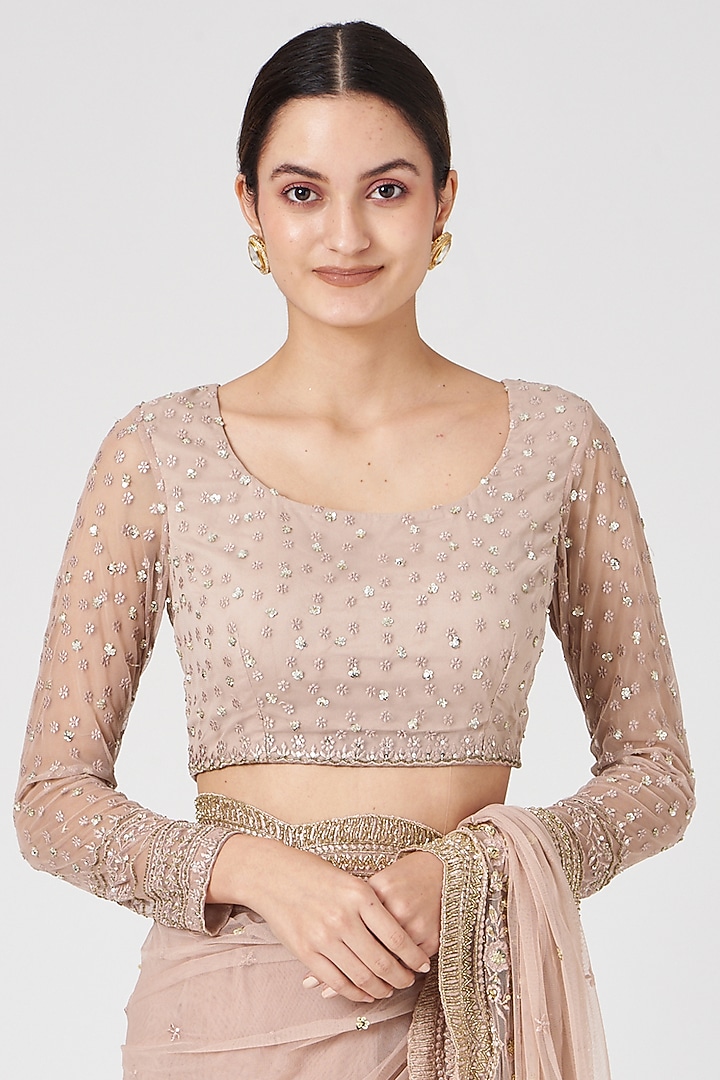 Blush Pink Crepe Reception Saree Set by Astha Narang at Pernia's Pop Up Shop