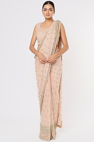 Blush Pink Saree Set With Embroidery by Astha Narang