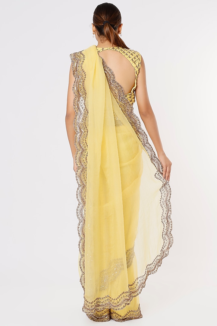Butter Yellow Embroidered Wedding Saree Set by Astha Narang at Pernia's Pop Up Shop