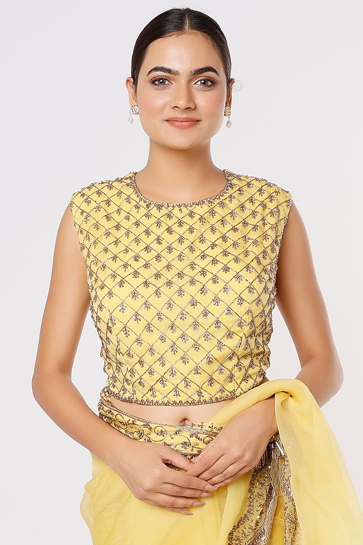 Butter Yellow Embroidered Wedding Saree Set by Astha Narang at Pernia's Pop Up Shop