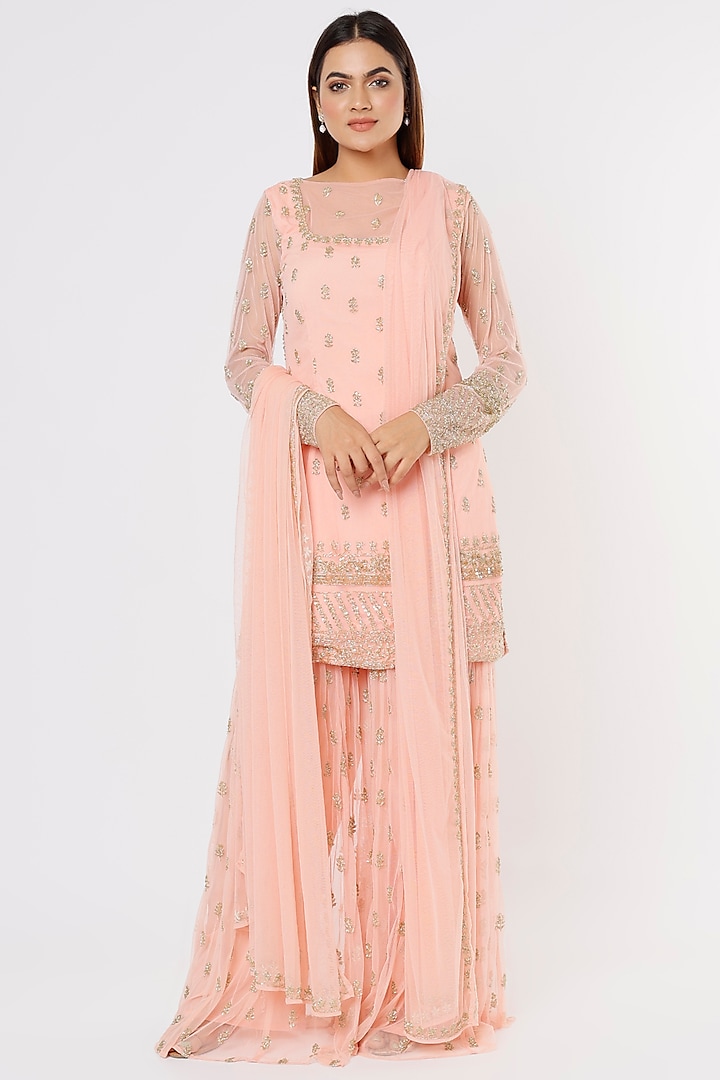 Blush Pink Embroidered Sharara Set by Astha Narang