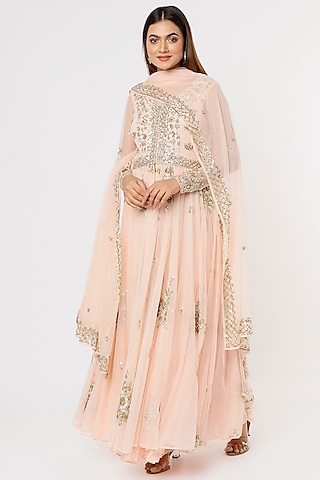 Blush Pink Embroidered Anarkali Set by Astha Narang