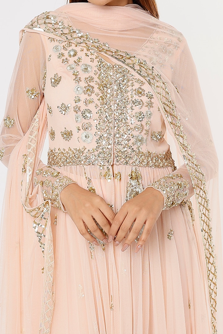 Blush Pink Embroidered Wedding Anarkali Set by Astha Narang at Pernia's Pop Up Shop