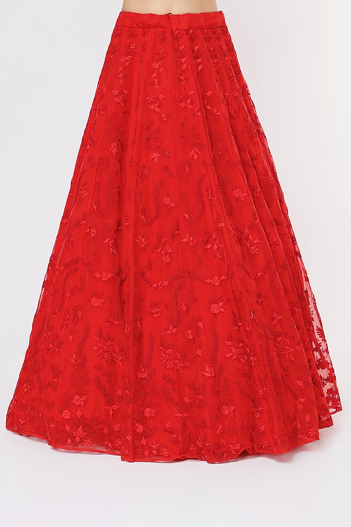 Fiery Red Organza Embroidered Wedding Lehenga Set by Astha Narang at Pernia's Pop Up Shop