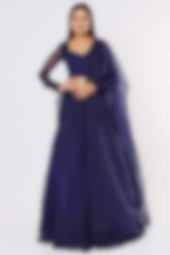 Midnight Blue Raw Silk Organza Embroidered Wedding Lehenga Set by Astha Narang at Pernia's Pop Up Shop