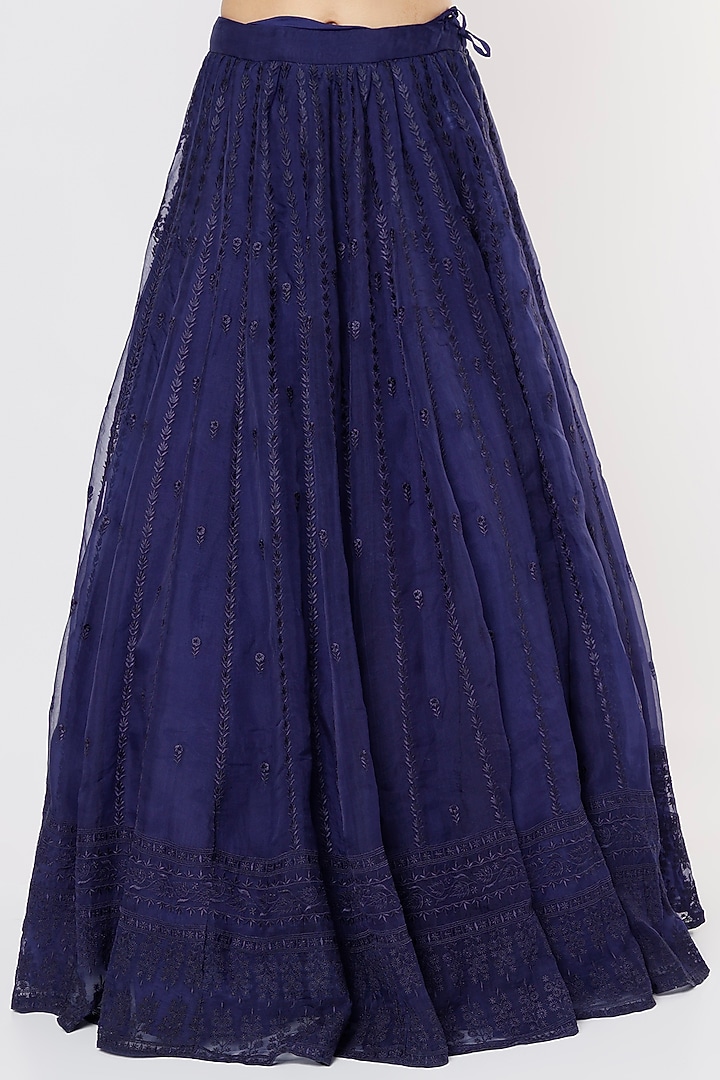 Midnight Blue Raw Silk Organza Embroidered Wedding Lehenga Set by Astha Narang at Pernia's Pop Up Shop