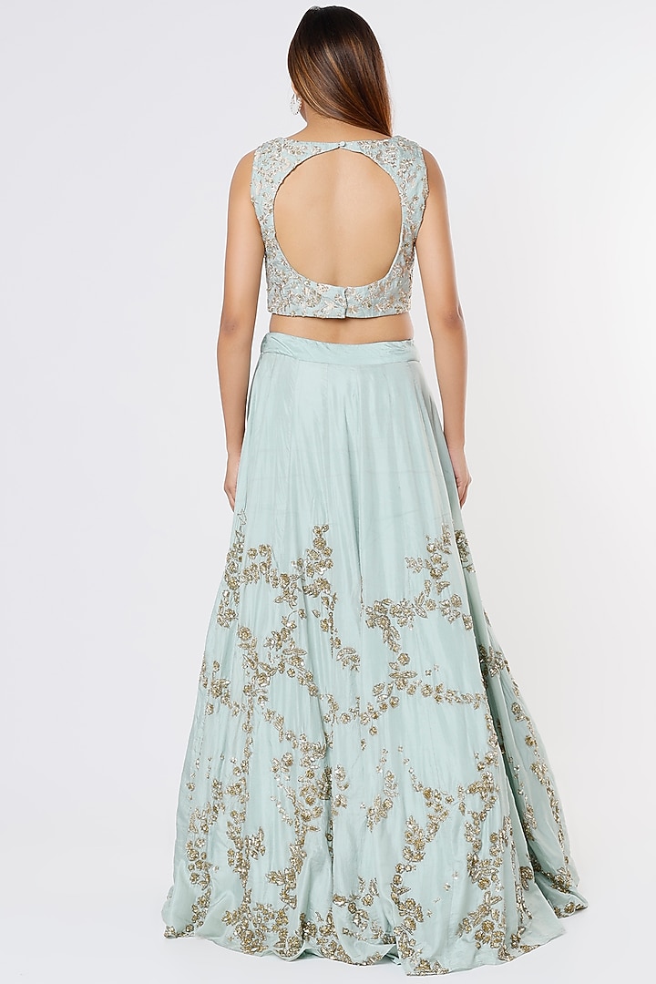 Powder Blue Raw Silk Organza Embroidered Bridal Lehenga Set by Astha Narang at Pernia's Pop Up Shop