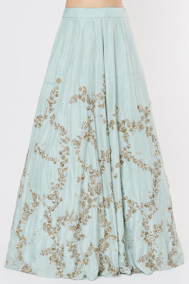 Powder Blue Raw Silk Organza Embroidered Bridal Lehenga Set by Astha Narang at Pernia's Pop Up Shop
