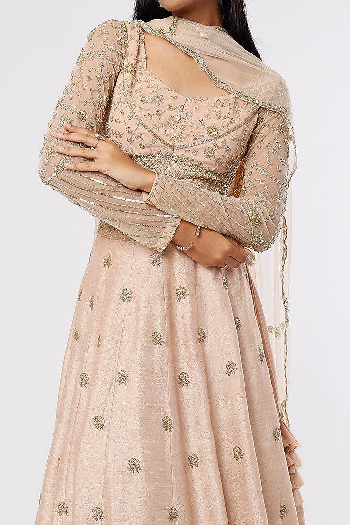 Blush Pink Raw Silk & Crepe Sequins Embroidered Bridal Lehenga Set by Astha Narang at Pernia's Pop Up Shop