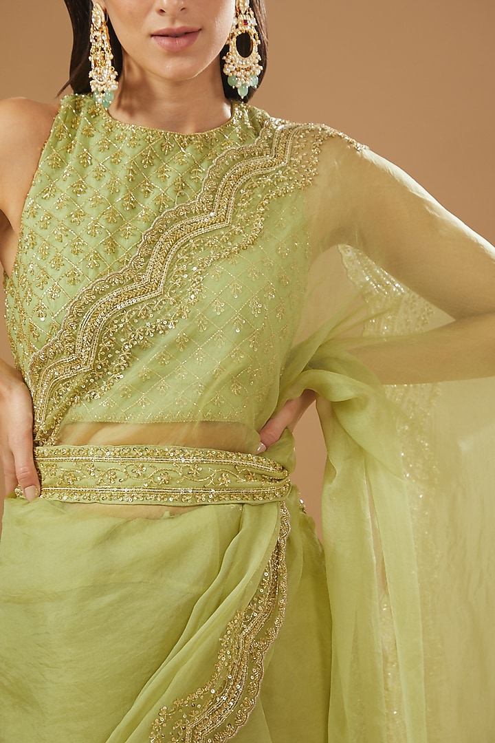 Mint Green Net Wedding Saree Set by Astha Narang at Pernia's Pop Up Shop