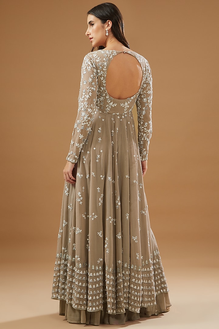 Grey Georgette Embroidered Jacket Set by Astha Narang at Pernia's Pop Up Shop