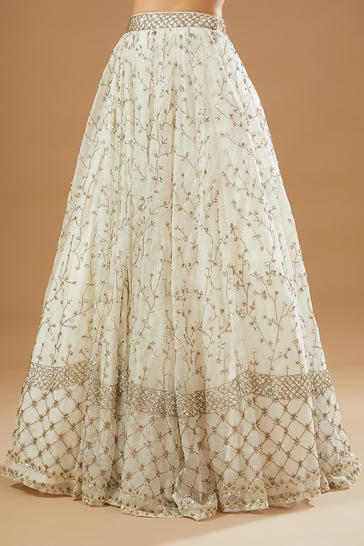 White Organza Jaal Embroidered Bridal Lehenga Set by Astha Narang at Pernia's Pop Up Shop