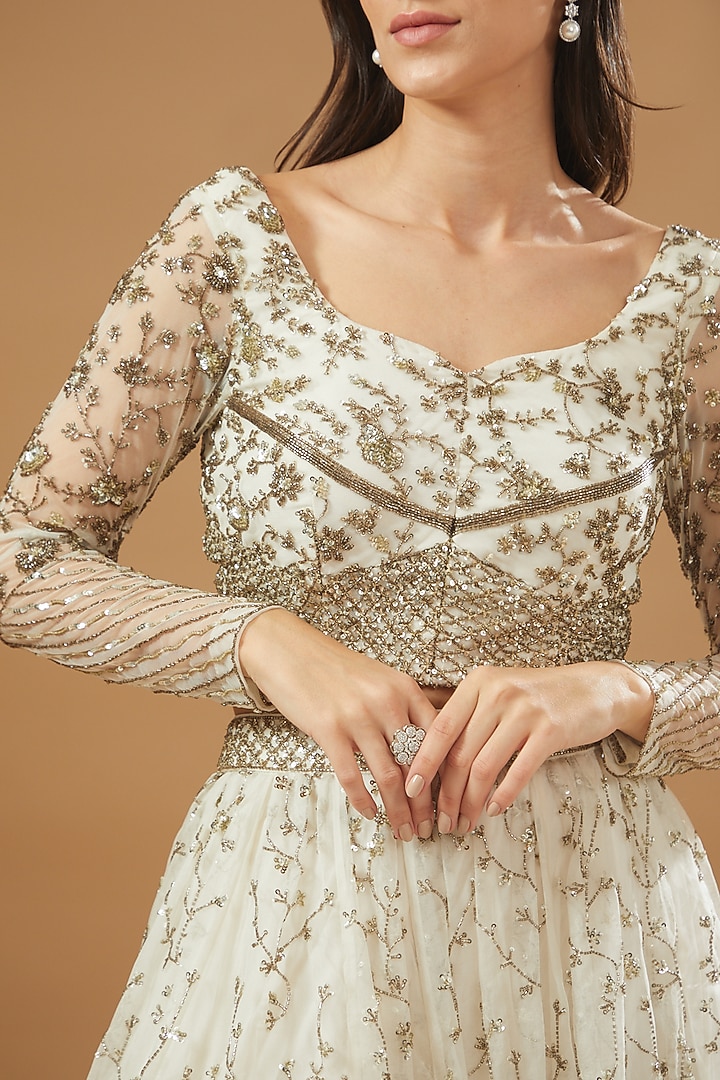 White Organza Jaal Embroidered Bridal Lehenga Set by Astha Narang at Pernia's Pop Up Shop